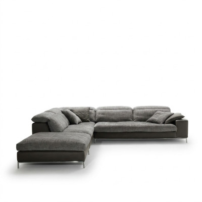Diseño de sofá esquinero en forma de L, sofá de tela Prianera, sofás modernos, acolchado gris, nuevo.