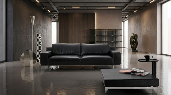 Sofá de lujo de tres plazas, sofás de 3 plazas, diseño de asientos, muebles de sofá, estilo de cuero negro.