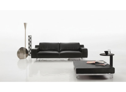 Sofá de lujo de tres plazas, sofás de 3 plazas, diseño de asientos, muebles de sofá, estilo de cuero negro.