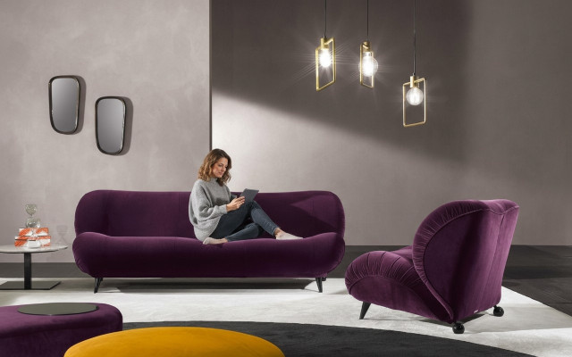 Grupo Set de sala de estar 3+1 Sofá 2 piezas Muebles Sofás Sillones Lujo Asiento Lila Nuevo