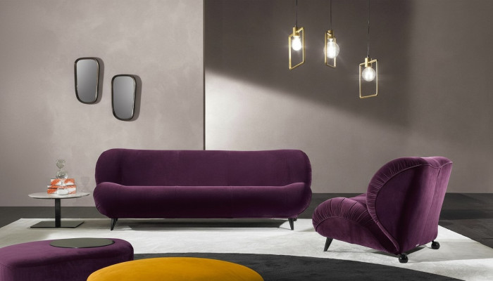 Grupo Set de sala de estar 3+1 Sofá 2 piezas Muebles Sofás Sillones Lujo Asiento Lila Nuevo