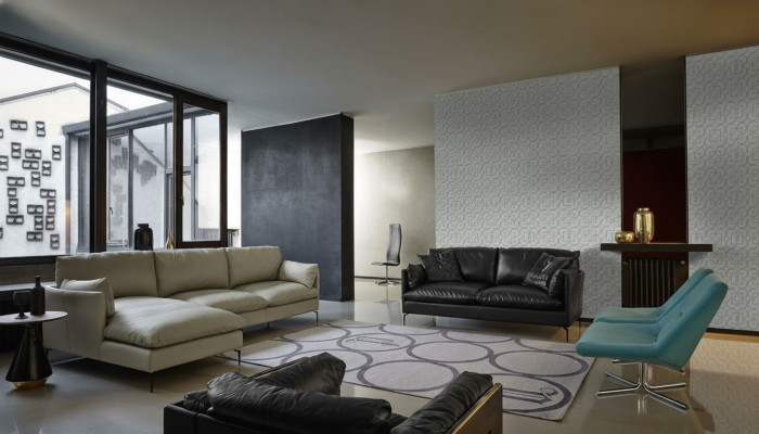 Conjunto de sala de estar perfecto consiste en un sofá de esquina en forma de L y un sofá de 2 plazas.