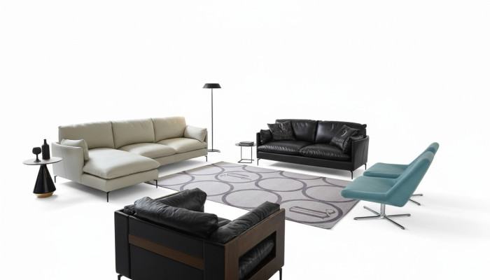 Conjunto de sala de estar perfecto consiste en un sofá de esquina en forma de L y un sofá de 2 plazas.