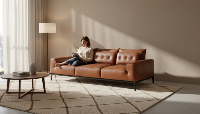 Sofá de tres plazas Sofás de 3 plazas Asientos de lujo en piel Estilo Práctico Sofás Muebles