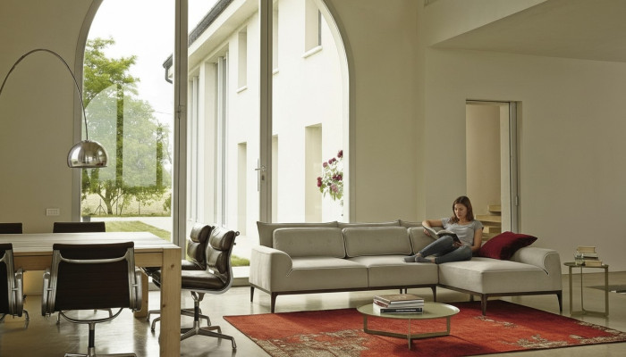 Sofá de esquina Diseño moderno Gris Sofás de tela Forma de L Sala de estar Sofá PRIANERA