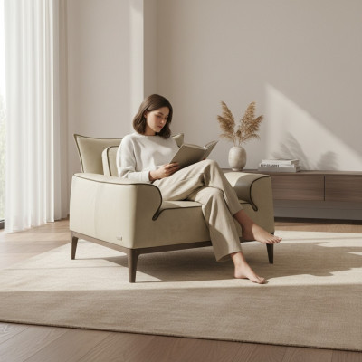 Diseño de sillón de cuero para sala de estar de lujo sillón de diseño de mobiliario marrón Prianera