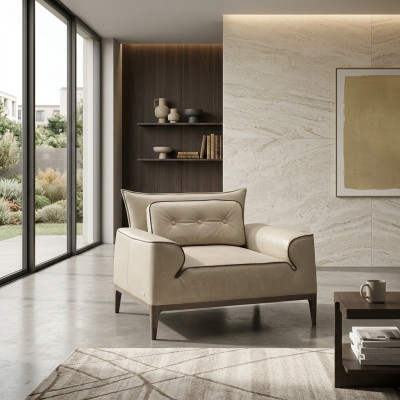 Diseño de sillón de cuero para sala de estar de lujo sillón de diseño de mobiliario marrón Prianera