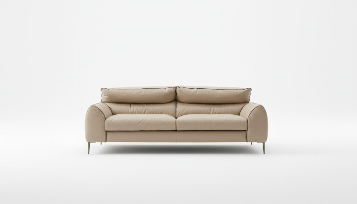 Sofá de cuero beige para sala de estar, diseño de dos plazas, sofá tapizado para 2 asientos Prianera.