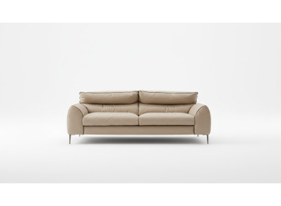 Sofá de cuero beige para sala de estar, diseño de dos plazas, sofá tapizado para 2 asientos Prianera.