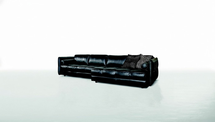 Sofá moderno de lujo, sofá esquinero, muebles tapizados, sala de estar en forma de L negro de diseño de cuero.