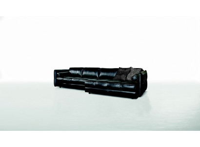 Sofá moderno de lujo, sofá esquinero, muebles tapizados, sala de estar en forma de L negro de diseño de cuero.