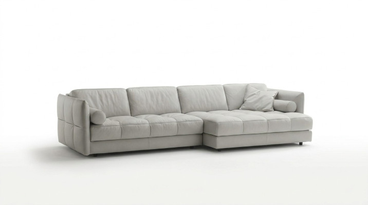 Sofá de esquina de lujo blanco moderno en forma de L de salón.