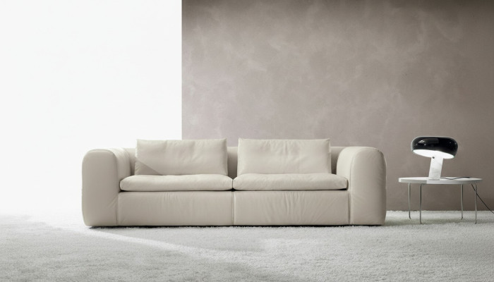 Sofá 3 plazas de cuero blanco muebles de lujo para la sala de estar.