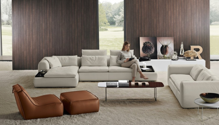 Sofá de diseño en forma de L, sofá tapizado, sofá de esquina de cuero para la sala de estar, muebles de lujo.