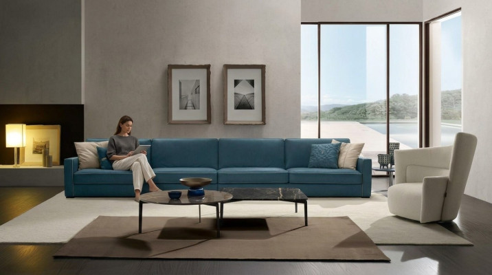 Sofá de 4 plazas tapizado en cuero Diseño de sofás italianos Muebles azules.