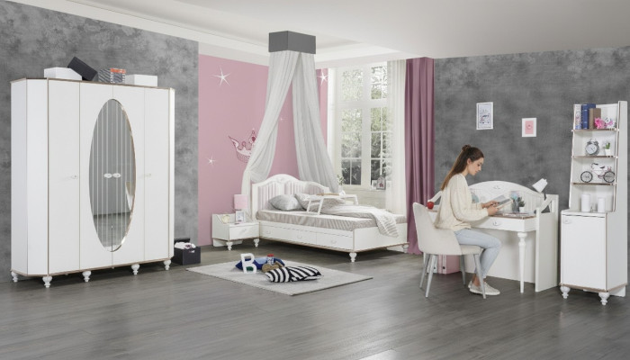 Conjunto de dormitorio de 5 piezas. Cama mesita de noche escritorio cama infantil muebles