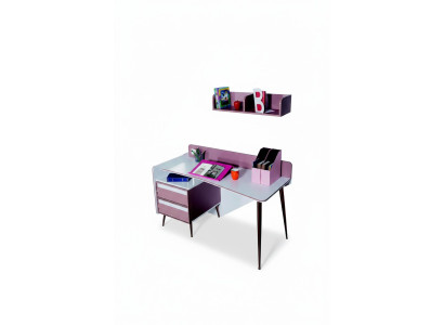 Escritorio de madera rosa, mesa, escritorio, estante, muebles, diseño de sala juvenil.