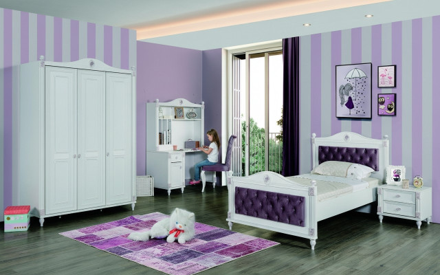 Juego de muebles para habitación de niños Cama Mesita de noche Armario Set de muebles de 4 piezas