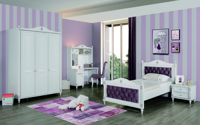 Juego de muebles para habitación de niños Cama Mesita de noche Armario Set de muebles de 4 piezas