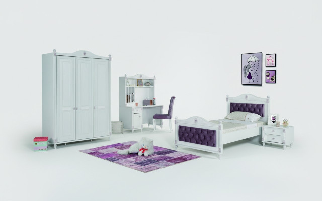 Juego de muebles para habitación de niños Cama Mesita de noche Armario Set de muebles de 4 piezas