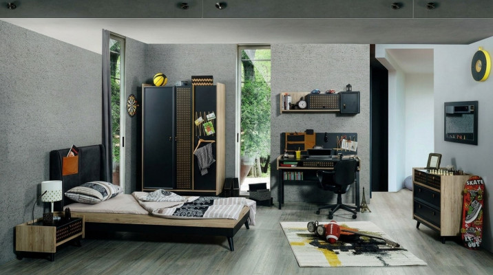 Conjunto de habitación infantil: cama, mesita de noche, armario, cómoda, dormitorio de 6 piezas.