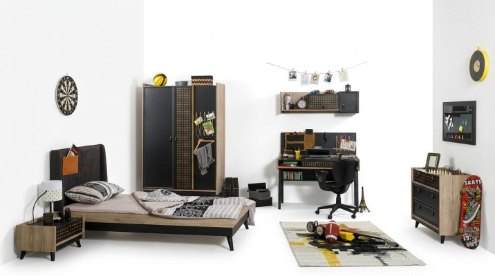 Conjunto de habitación infantil: cama, mesita de noche, armario, cómoda, dormitorio de 6 piezas.