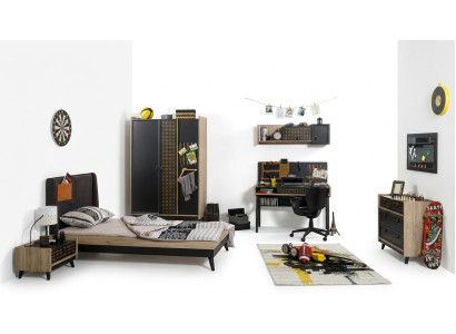 Conjunto de habitación infantil: cama, mesita de noche, armario, cómoda, dormitorio de 6 piezas.