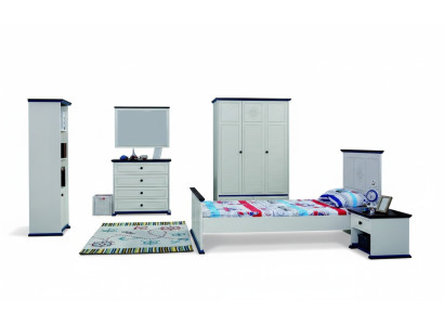 Habitación infantil Conjunto completo Cama Mesita de noche Armario Cómoda Espejo 6 piezas
