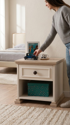 Diseño de muebles modernos Mesita de noche Niño Auxiliar Habitación juvenil Beige Madera