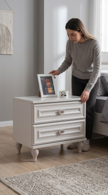 Diseño de mesita de noche auxiliar blanca de madera de muebles nueva.