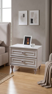 Diseño de mesita de noche auxiliar blanca de madera de muebles nueva.