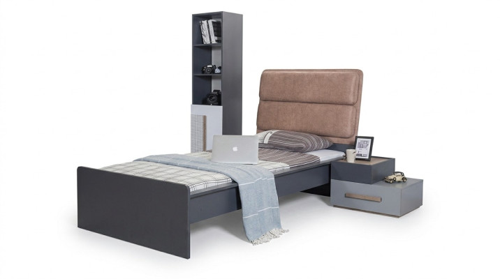 Cama habitación juvenil Camas Dormitorio Muebles Cama individual Mobiliario Gris