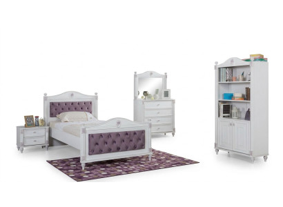 Diseño de habitación juvenil Juego de cama Mesitas de noche Cómoda Completo 4 piezas.