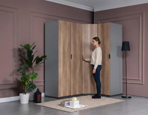 Armario juvenil marrón, armarios, diseño de muebles nuevo, dormitorio.