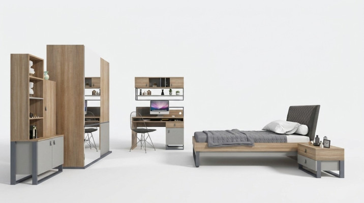 Conjunto de habitación juvenil cama armario infantil dormitorio nuevo conjunto de 5 piezas.