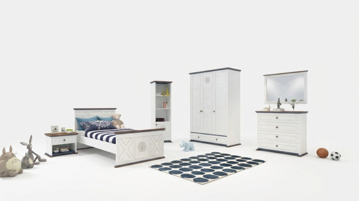 Habitación juvenil completa Cama individual Armario Cómoda con espejo Diseño 6 piezas