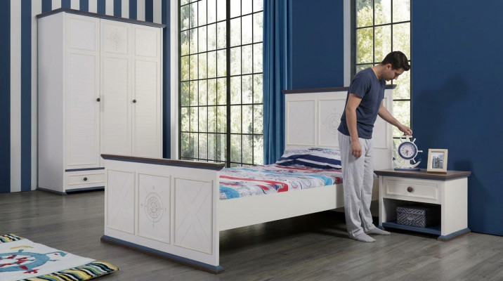 Habitación juvenil cama mesita de noche muebles armario conjunto completo de 3 piezas.