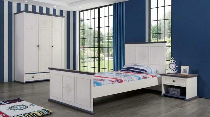 Habitación juvenil cama mesita de noche muebles armario conjunto completo de 3 piezas.