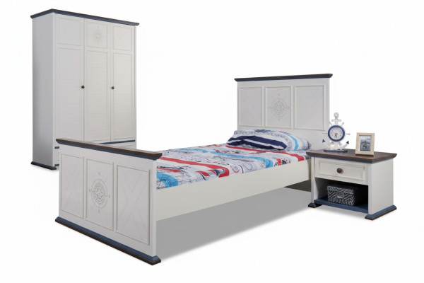 Habitación juvenil cama mesita de noche muebles armario conjunto completo de 3 piezas.