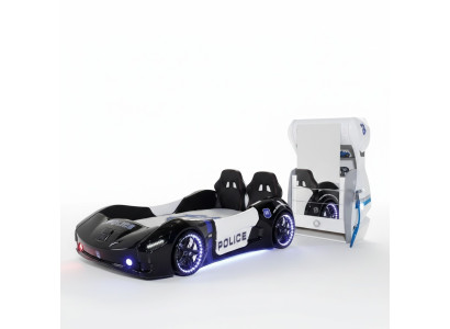 Coche de policía Habitación infantil Cama infantil Cómoda Escritorio Juego de 3 piezas