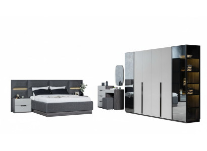 Dormitorio Cama Mesitas de noche Armario Cómoda con espejo Set de muebles de 5 piezas
