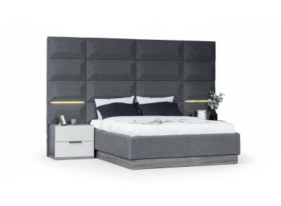 Juego de dormitorio gris completo, muebles cama armario mesitas de noche muebles 5 piezas de madera.