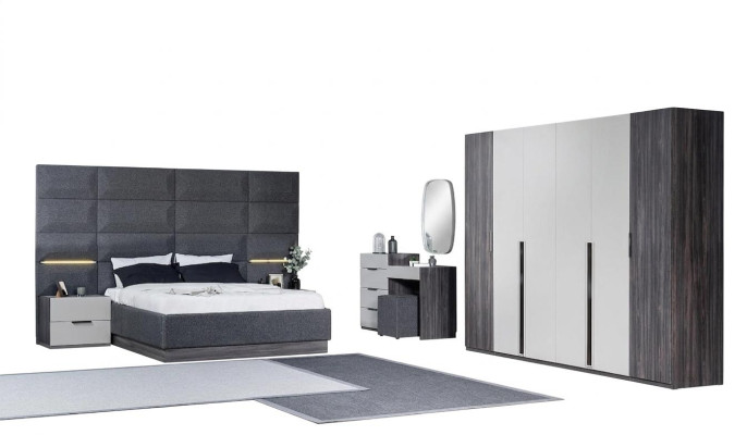 Dormitorio Cama Mesita de noche Armario Cómoda con espejo Conjunto de muebles de 5 piezas