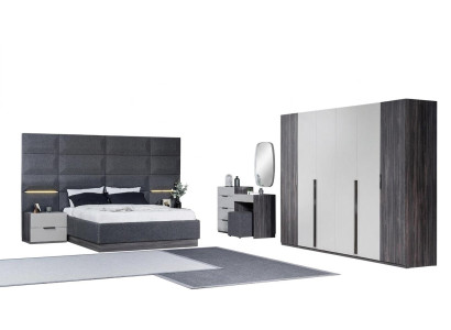 Dormitorio Cama Mesita de noche Armario Cómoda con espejo Conjunto de muebles de 5 piezas