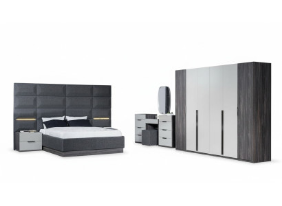Dormitorio Cama Mesita de noche Armario Cómoda con espejo Conjunto de muebles de 5 piezas