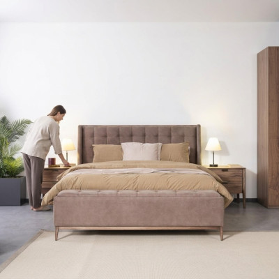 Diseño de cama cama doble camas de lujo dormitorio de muebles de dormir Nuevo material de madera
