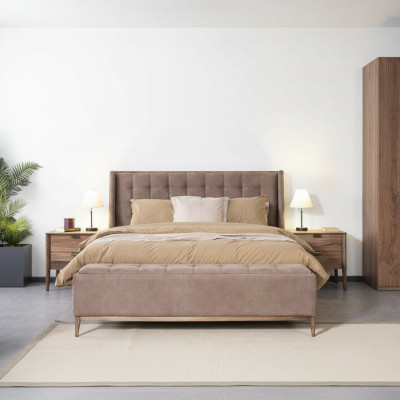 Diseño de cama cama doble camas de lujo dormitorio de muebles de dormir Nuevo material de madera