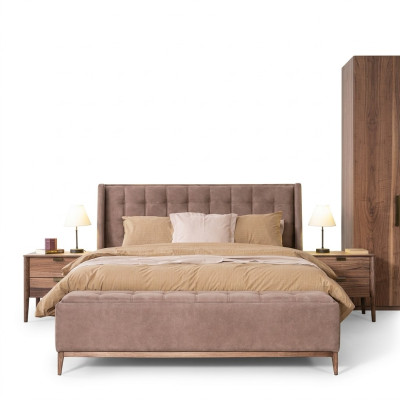 Diseño de cama cama doble camas de lujo dormitorio de muebles de dormir Nuevo material de madera
