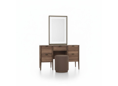 Juego de tocador con consola y espejo de madera para muebles de dormitorio con diseño de taburete.