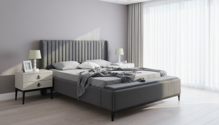 Diseño de cama cama doble camas de cama de dormitorio tapizado muebles de hotel marco de cama gris